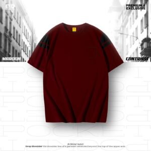 Premium Drop Shoulder T-Shirt (Maroon Contrast 03)