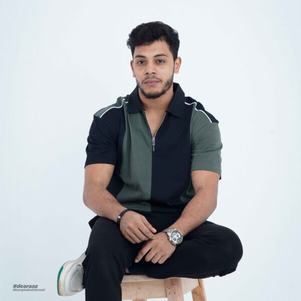 Zipper Polo T-Shirt (Black and Olive Green)
