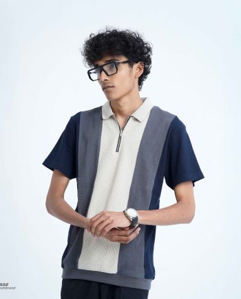 Premium Waffle Knit Polo with Zipper (Contrast)