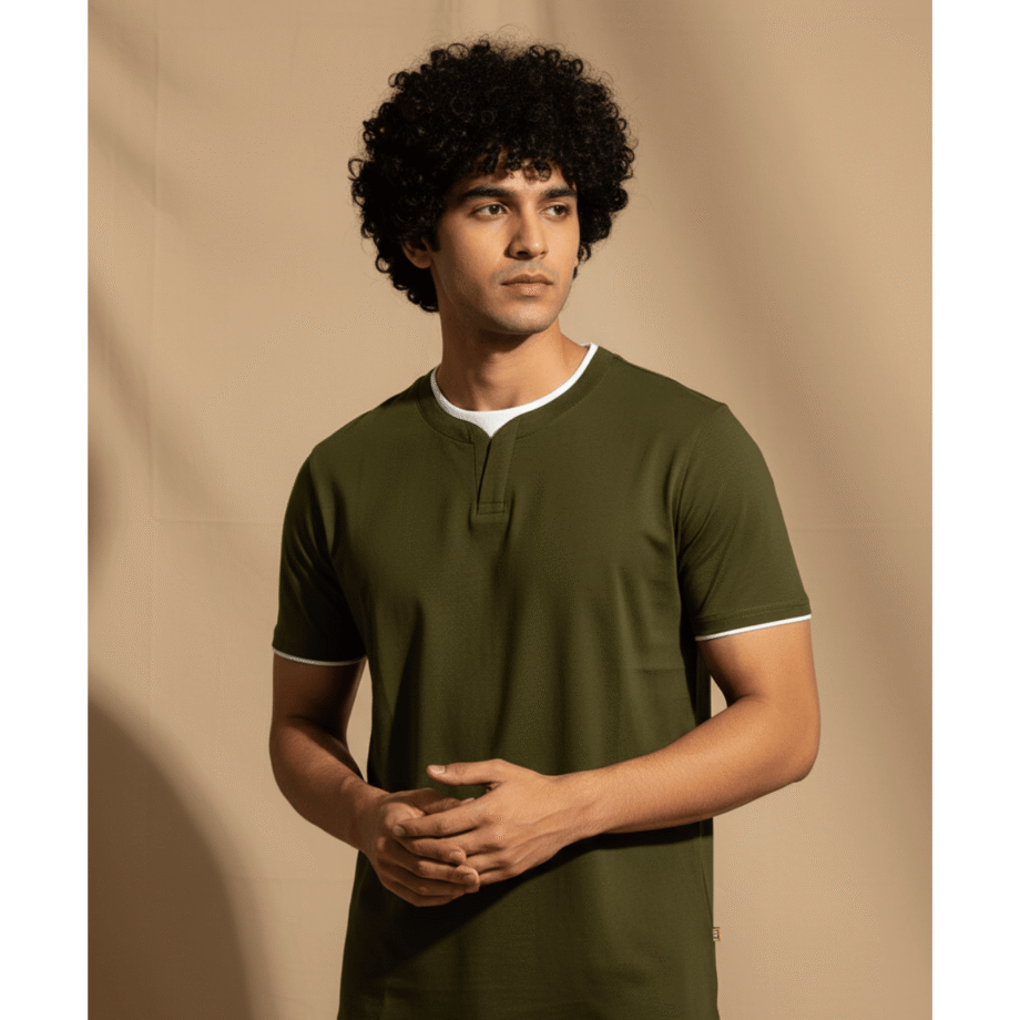 Premium Drop Shoulder T-Shirt (Olive Green Contrast)