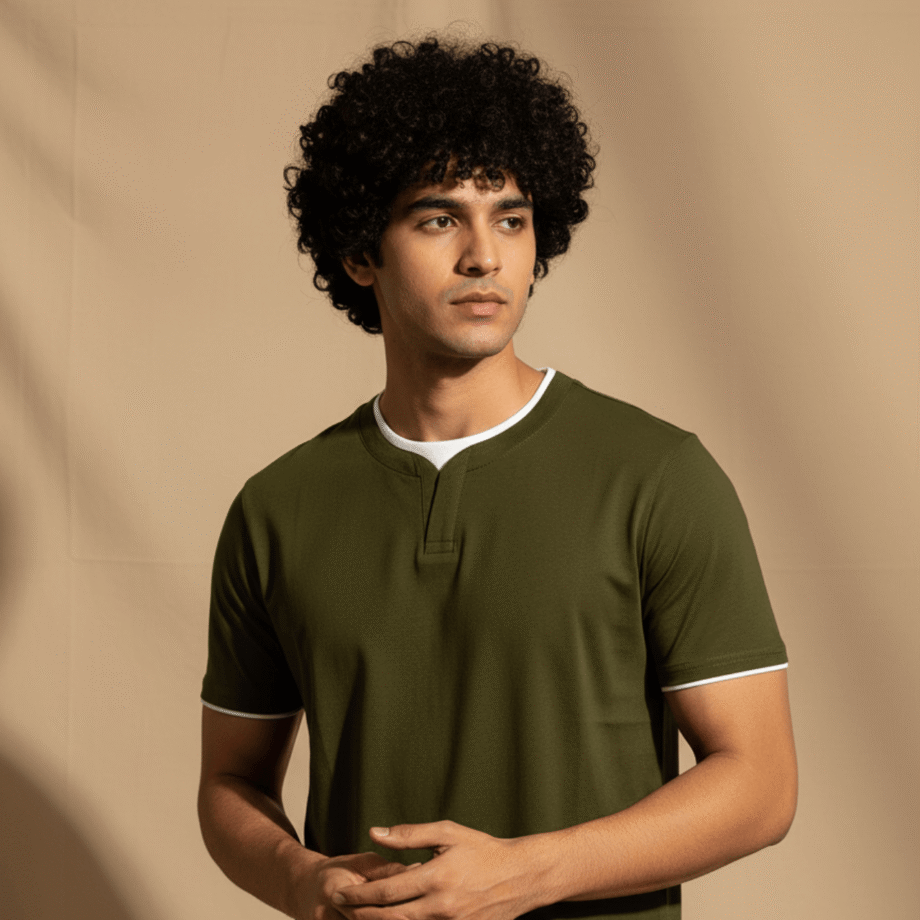 Premium Drop Shoulder T-Shirt (Olive Green Contrast)