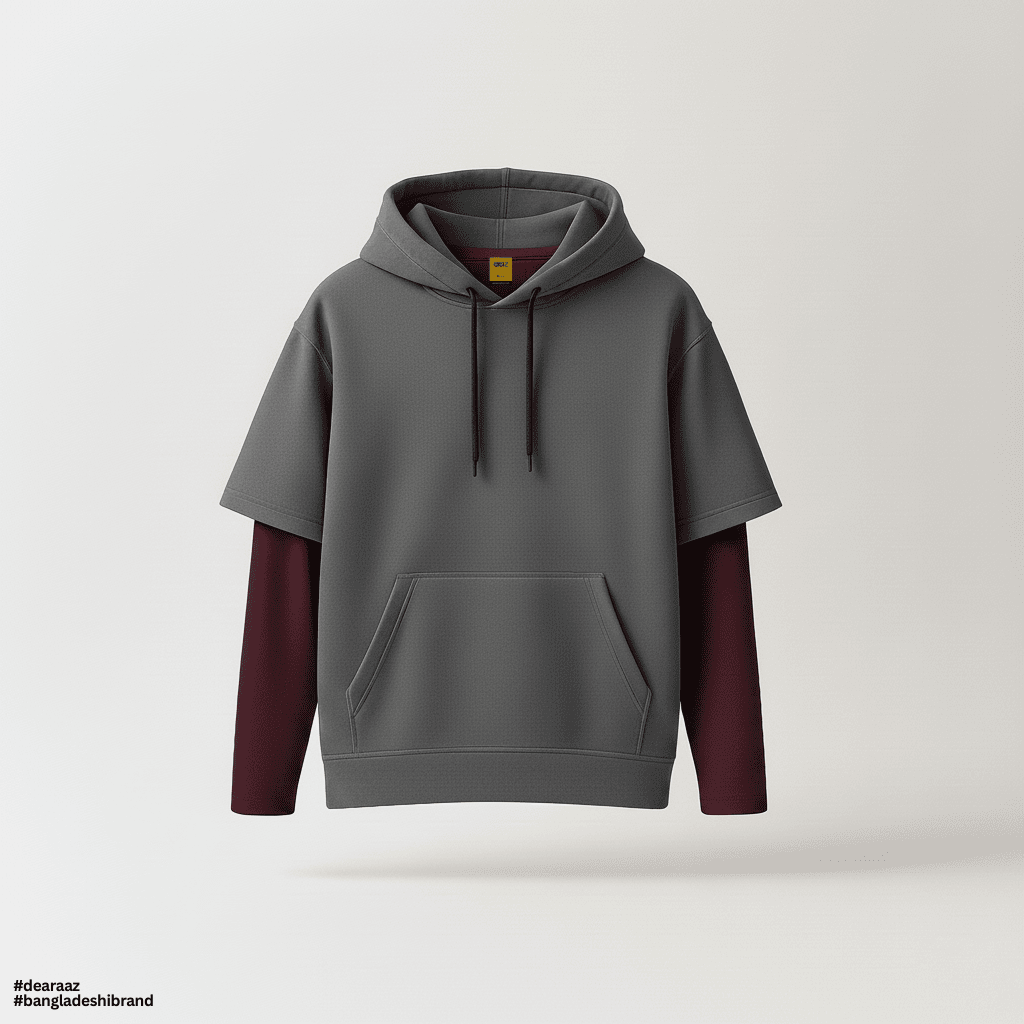 Get This Look: Gray Half DropFit Hoodie + Maroon Full Sleeve T-Shirt - Premium Quality - AAZ Bangladesh