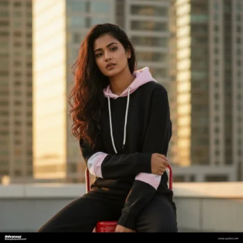 Premium Contrast Oversized Hoodie: Black & Pink