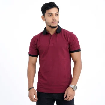 Premium Contrast Polo: Black & Maroon