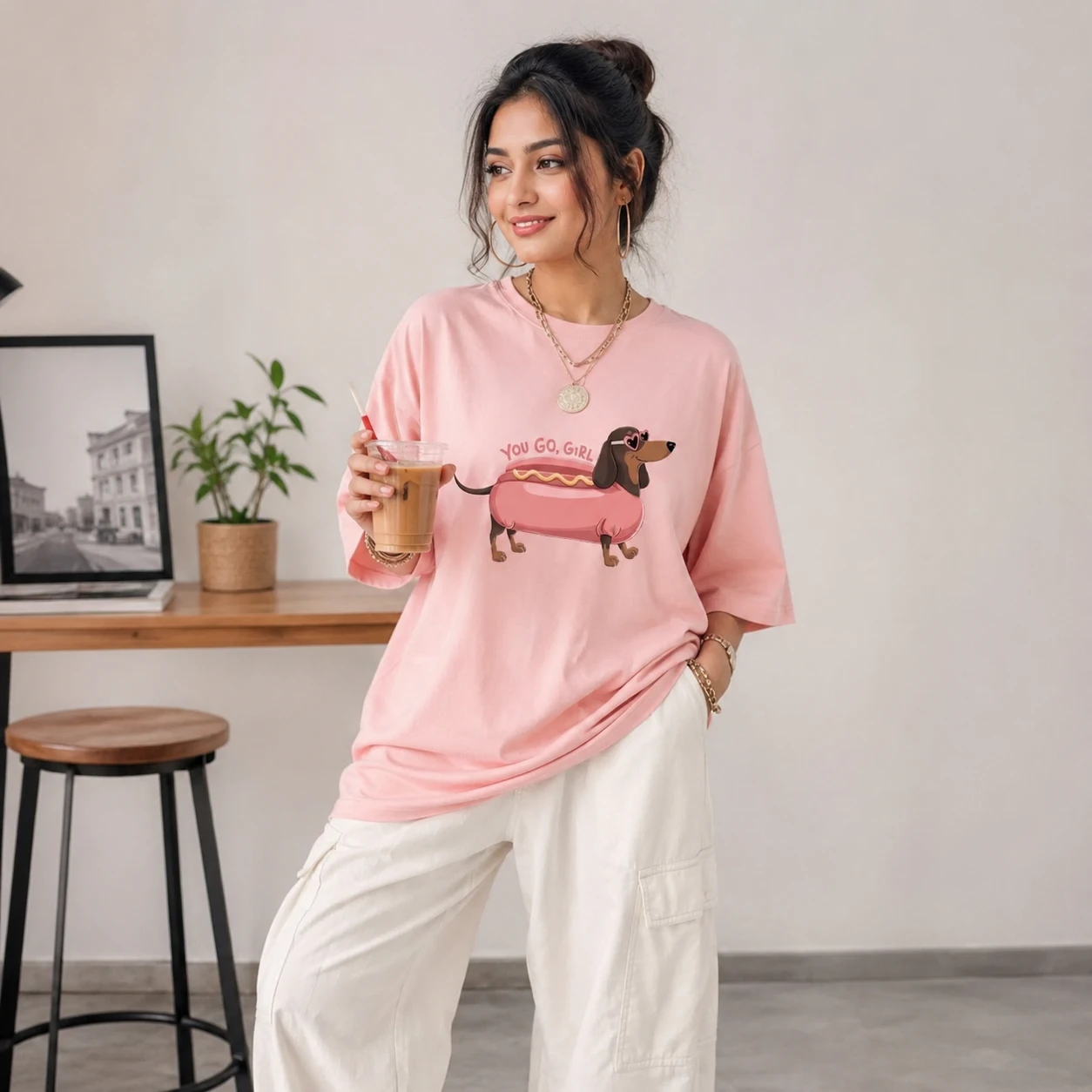 Drop Shoulder T-Shirt (Hot Dog)