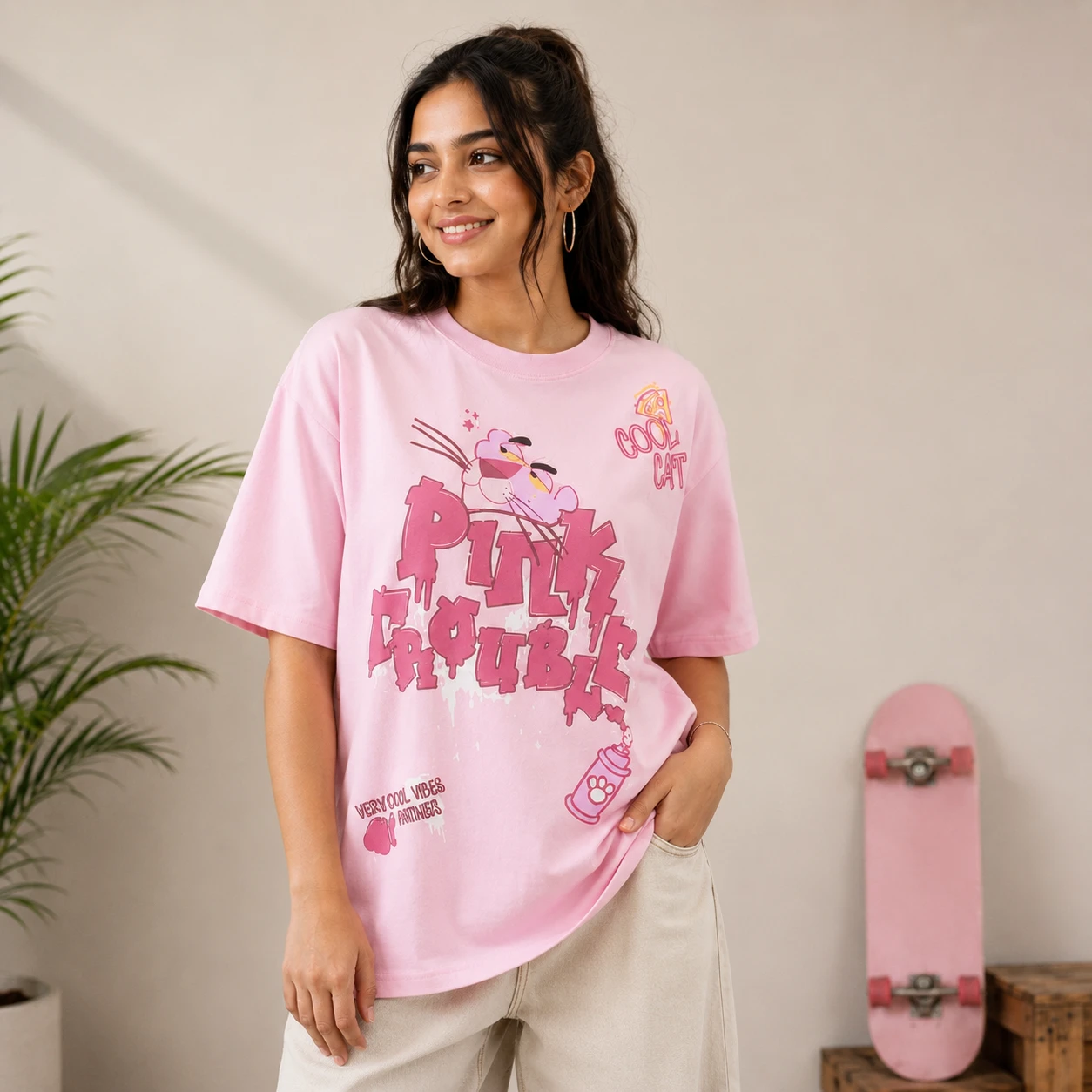 Drop Shoulder T-Shirt (Pink Panther 03)