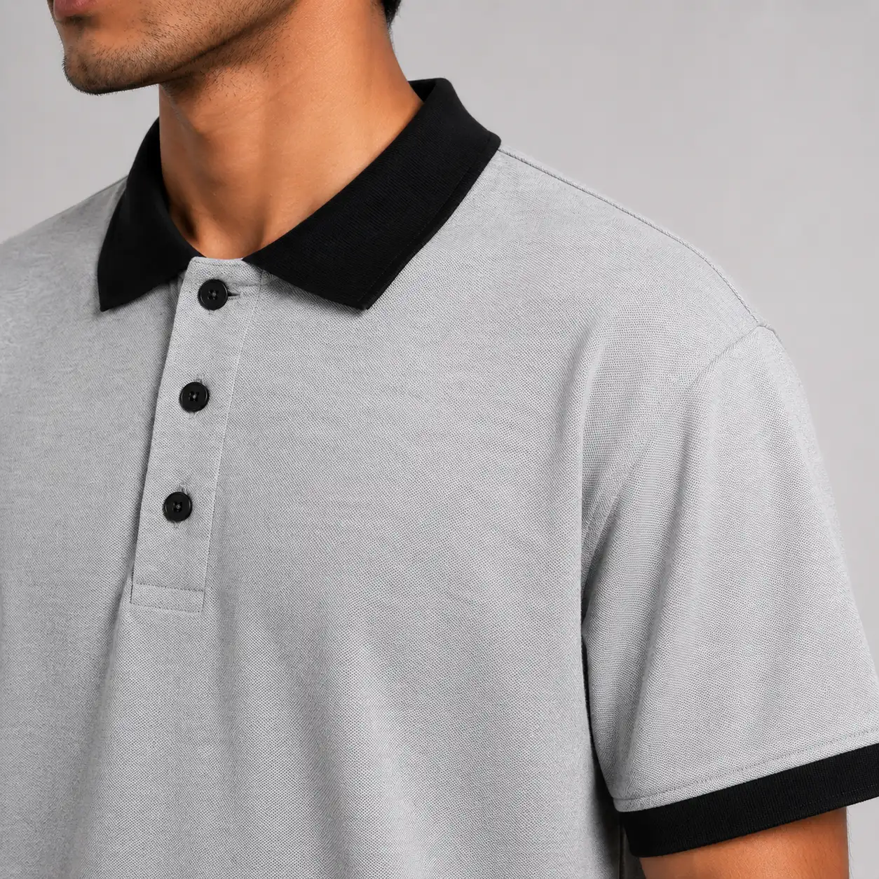 Classic Melange Polo Shirt with Black Collar