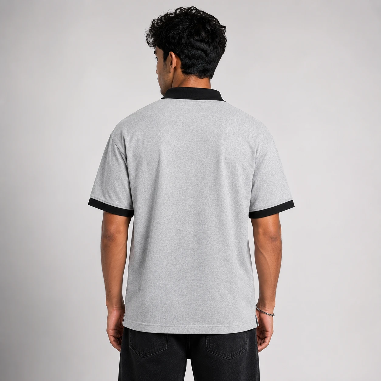Classic Melange Polo Shirt with Black Collar
