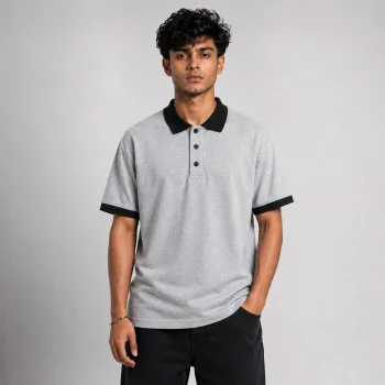 Classic Melange Polo Shirt with Black Collar