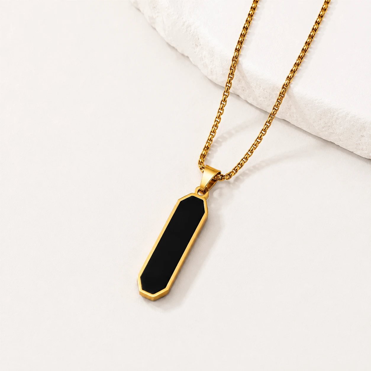 Minimal Black Bar Pendant with Chain