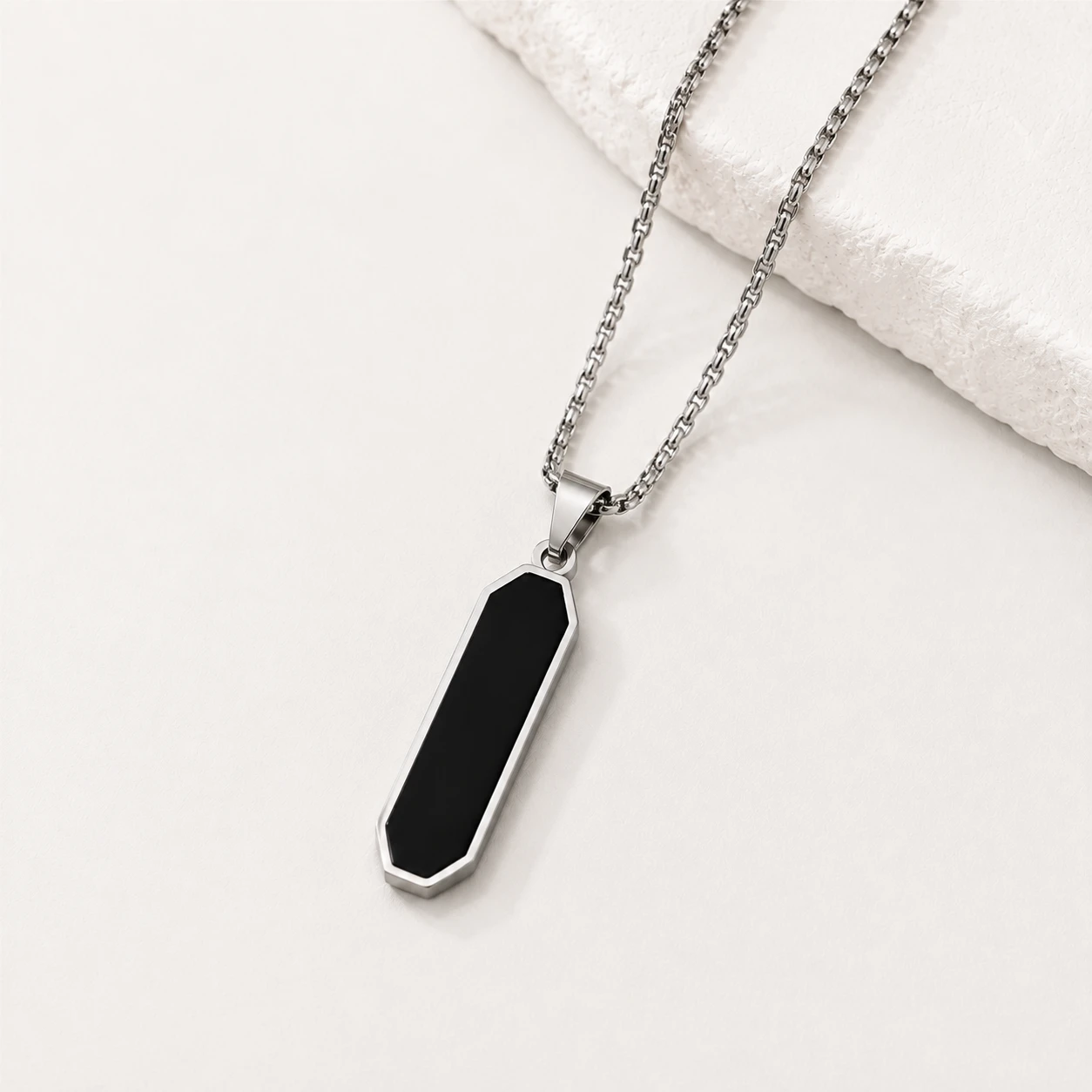 Minimal Black Bar Pendant with Chain