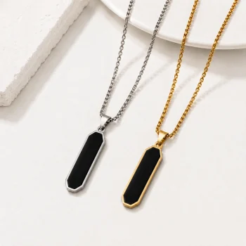 Minimal Black Bar Pendant with Chain