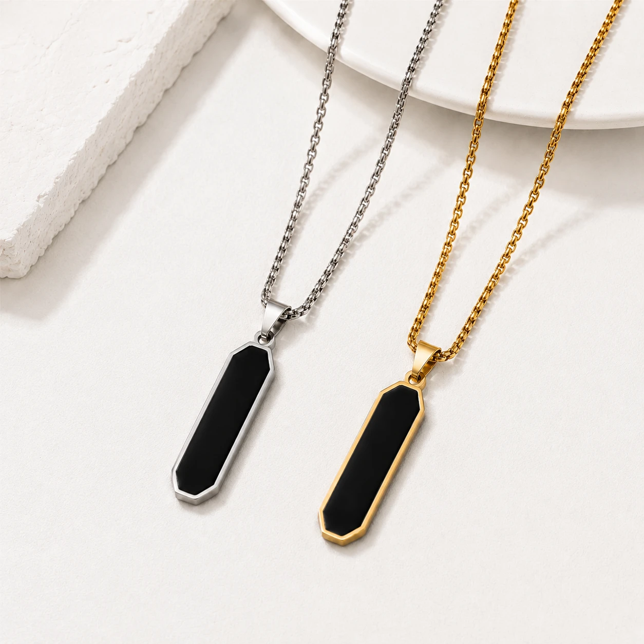 Minimal Black Bar Pendant with Chain