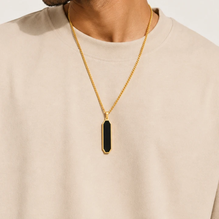 Minimal Black Bar Pendant with Chain