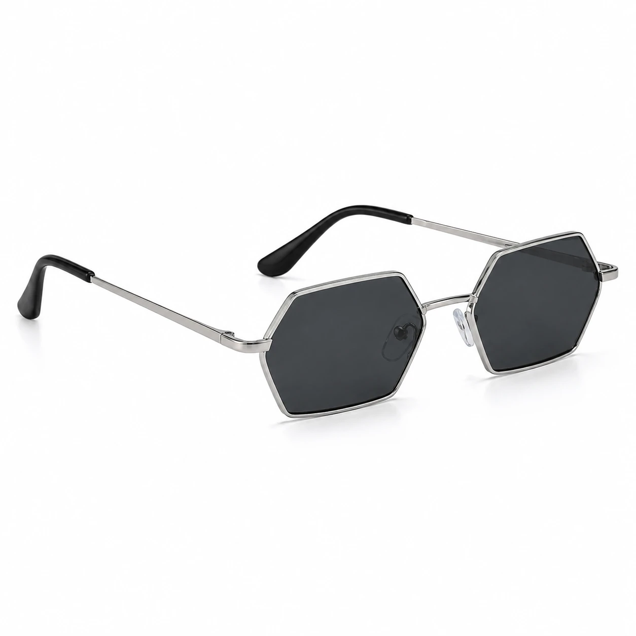 Geometric Hexagon Sunglasses – Silver & Black