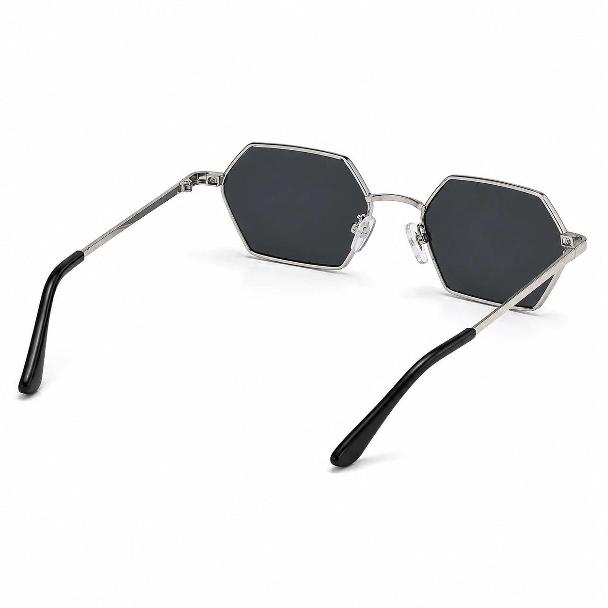 Geometric Hexagon Sunglasses – Silver & Black
