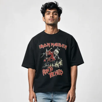 Drop Shoulder T-Shirt (Iron Maiden- Run to the Hills)