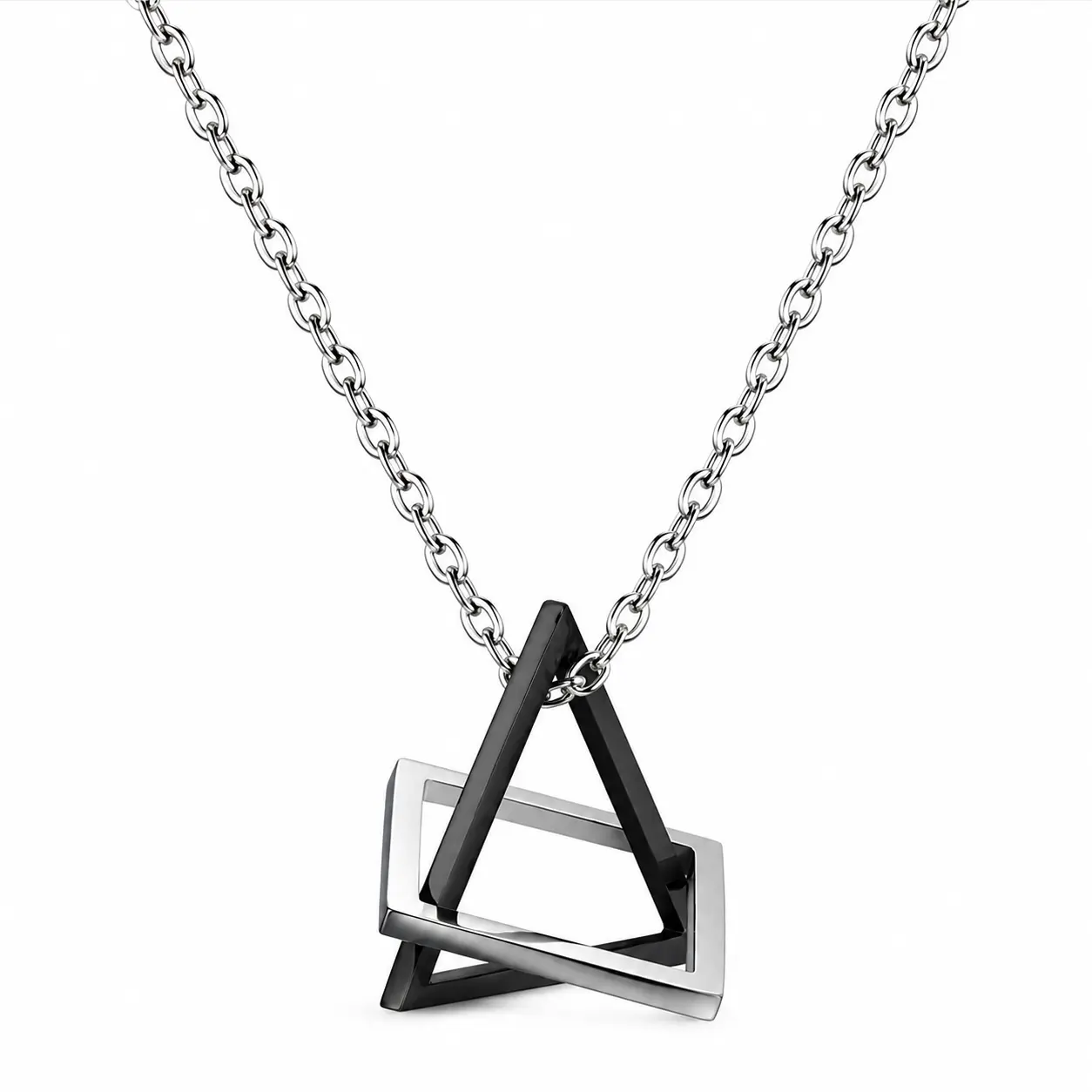 Geometric Fusion Pendant Chain – Silver & Black