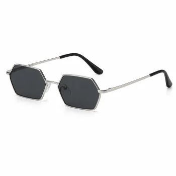 Geometric Hexagon Sunglasses – Silver & Black