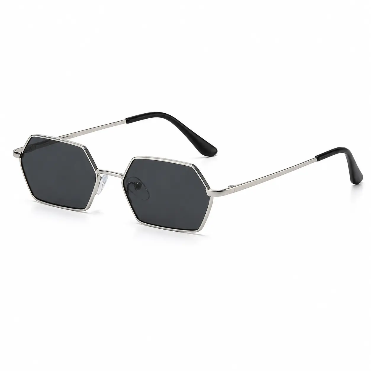 Geometric Hexagon Sunglasses – Silver & Black