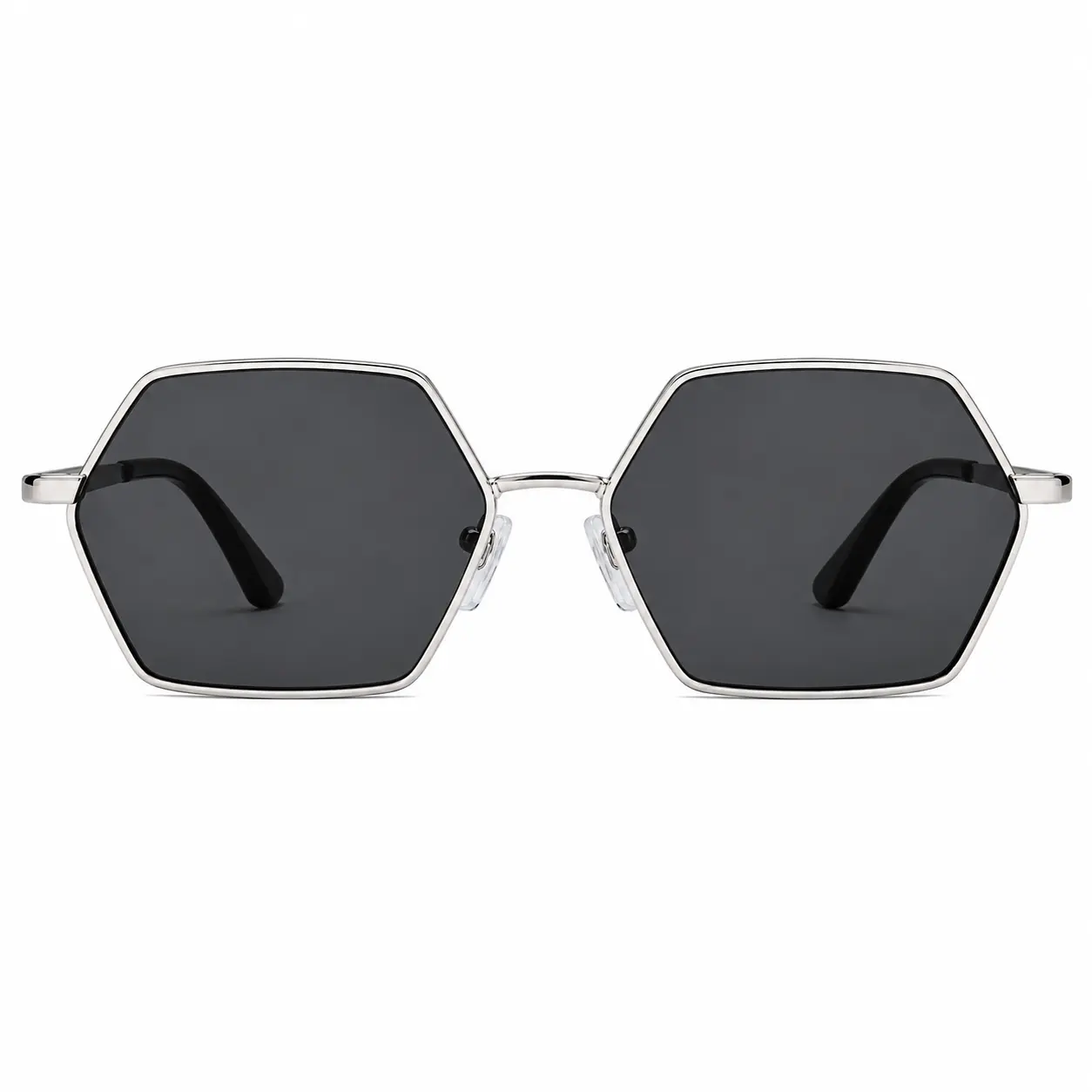 Geometric Hexagon Sunglasses – Silver & Black