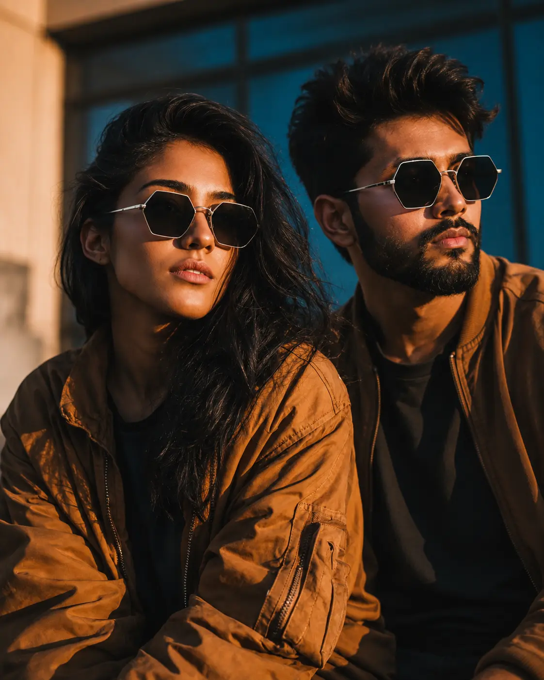 Geometric Hexagon Sunglasses – Silver & Black