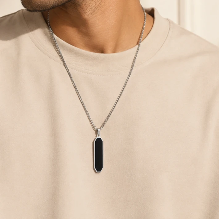 Minimal Black Bar Pendant with Chain