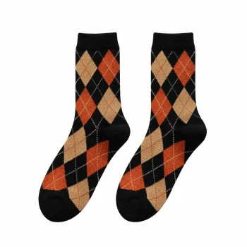 Classic Argyle Mid-Calf Socks - Black