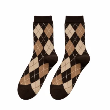 Classic Argyle Mid-Calf Socks - Deep Brown