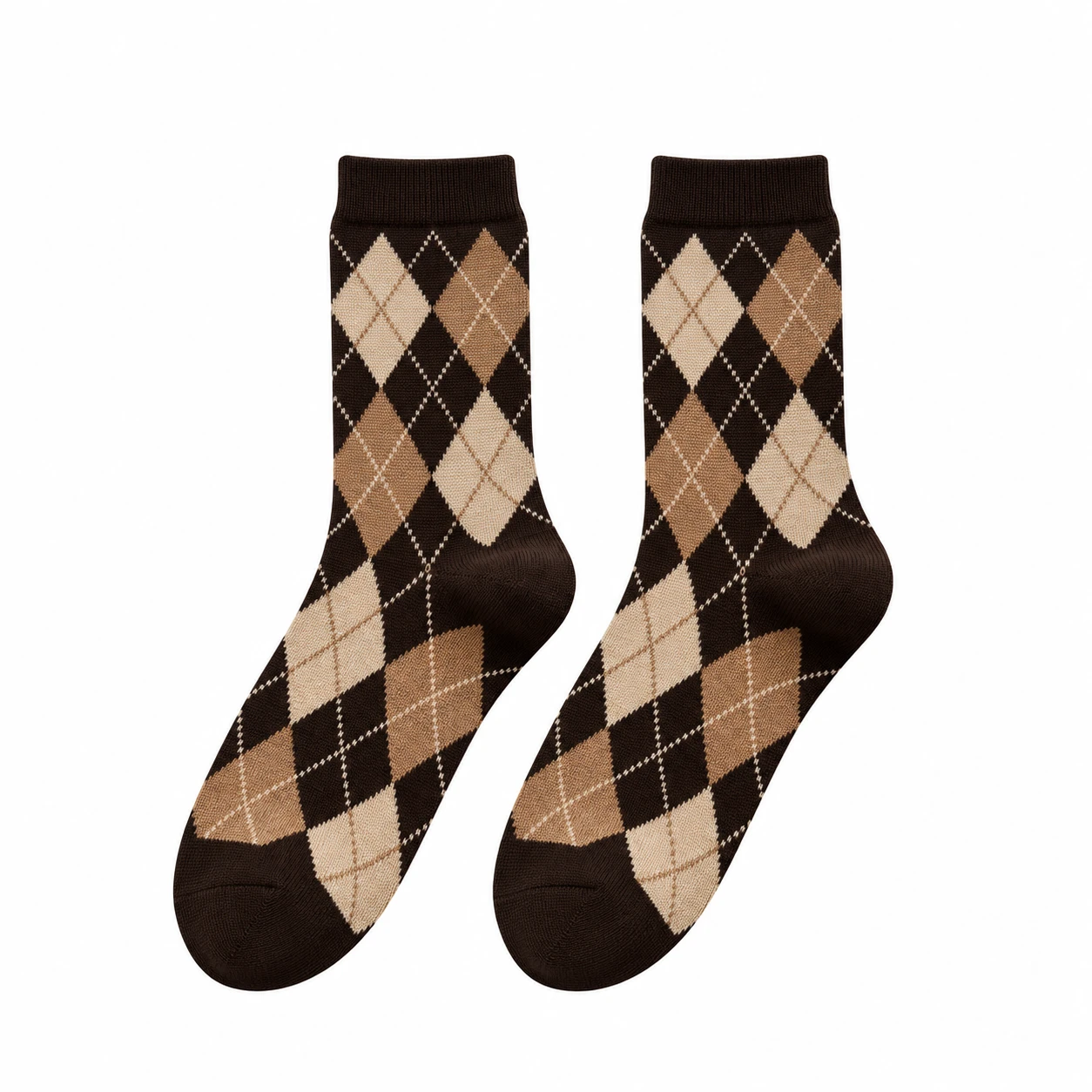 Classic Argyle Mid-Calf Socks - Deep Brown