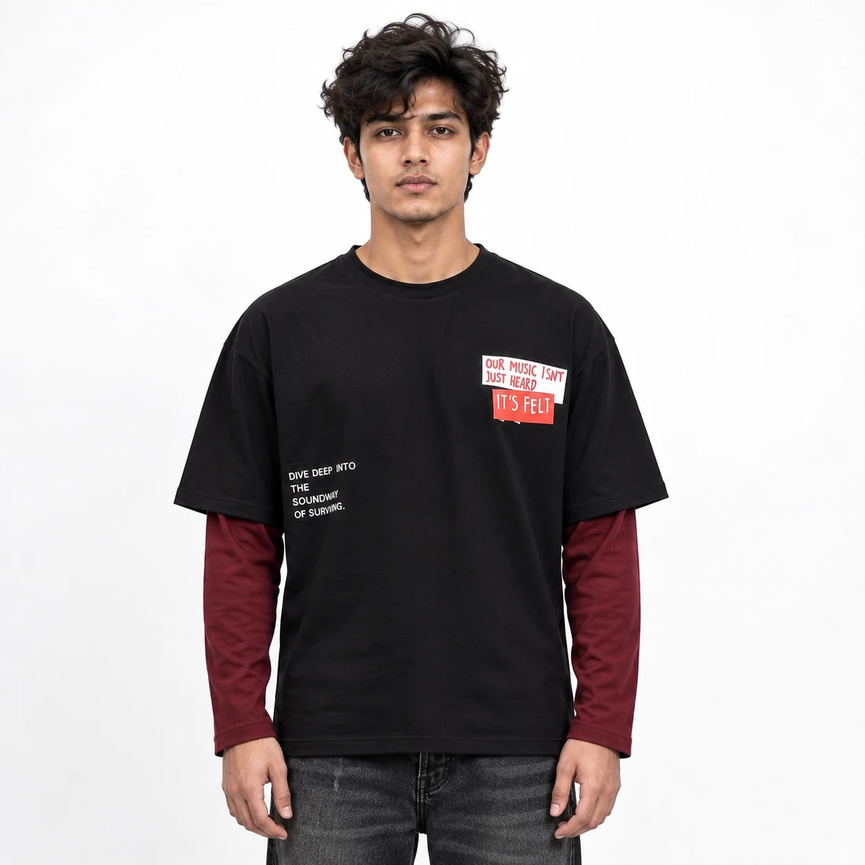 Layered Drop Shoulder T-Shirt - Felt