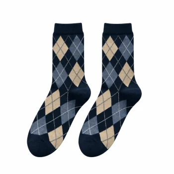 Classic Argyle Mid-Calf Socks - Navy Blue