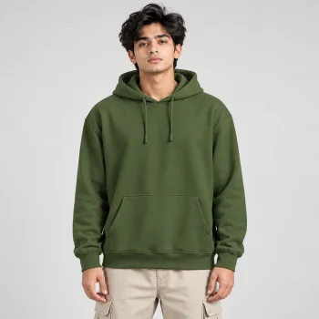 Solid Premium Drop Shoulder Hoodie (Olive Green)
