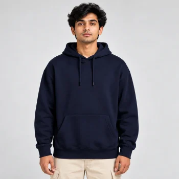 Solid Premium Drop Shoulder Hoodie (Navy Blue)