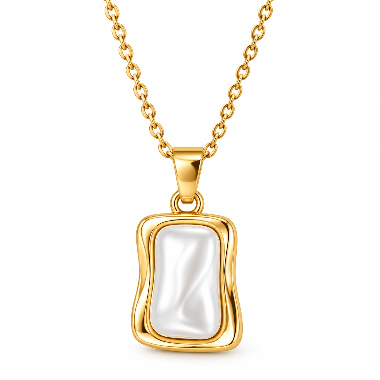 Elegant Shell Bead Geometric Pendant Necklace