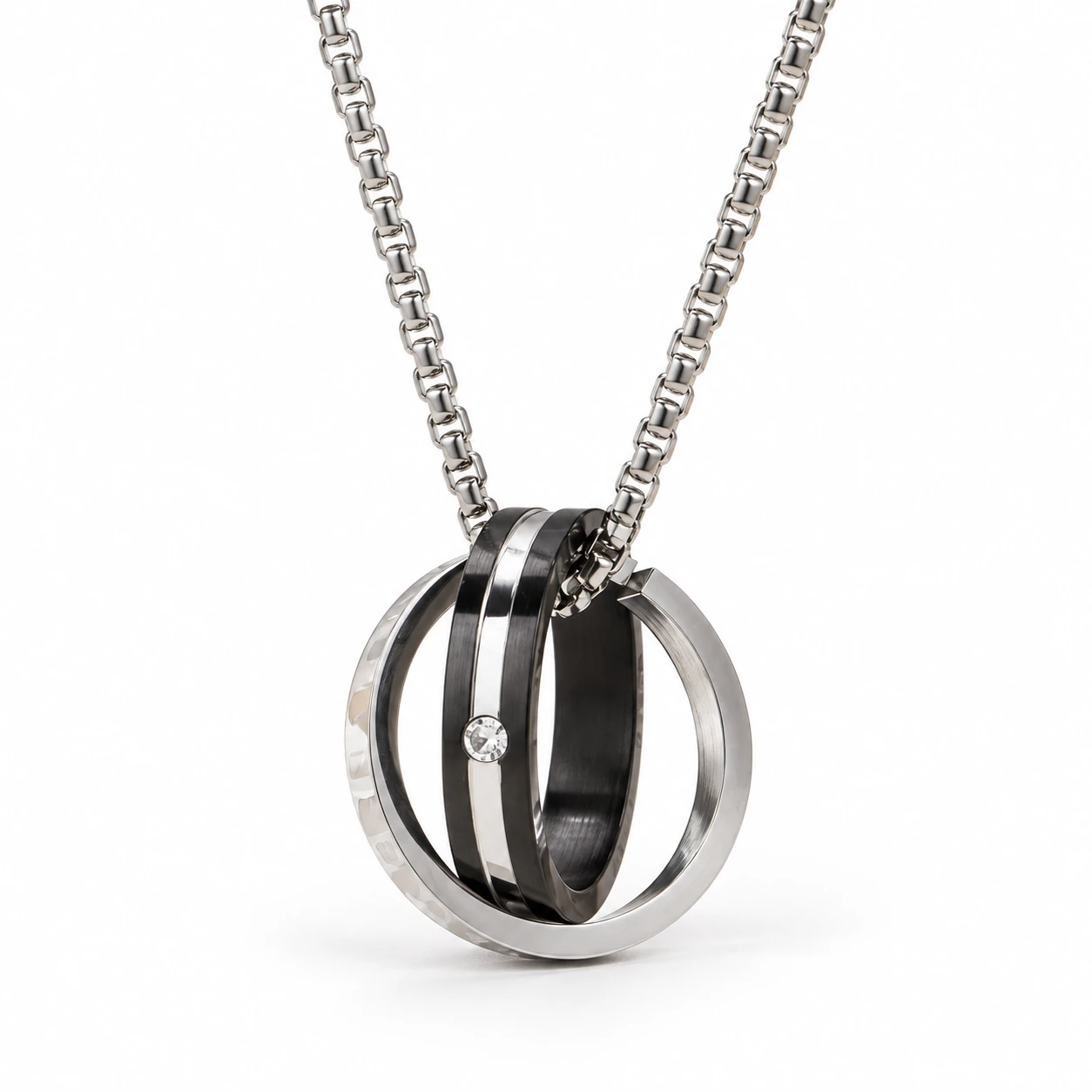 Dual Tone Stainless Steel Interlocking Ring Pendant