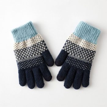 Fleece-Lined Winter Gloves - Navy Blue