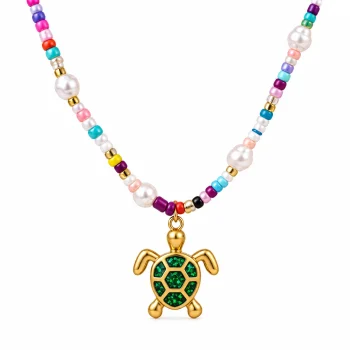 Colorful Beaded Turtle Pendant Necklace