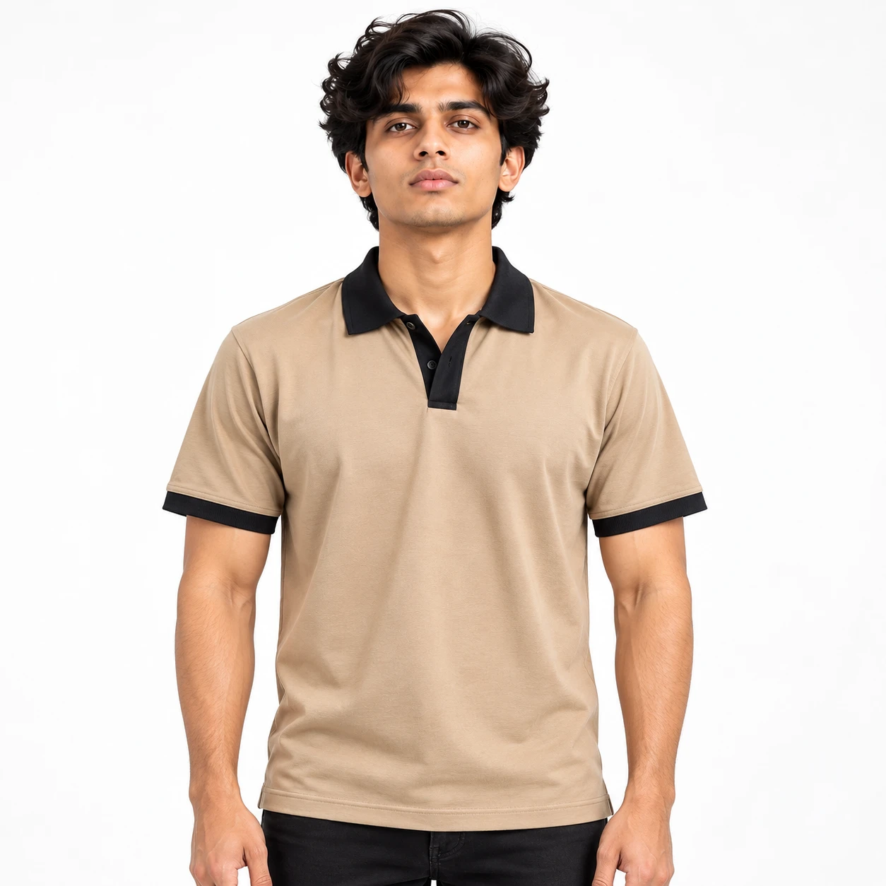 Premium Mercerized Cotton Polo - Beige & Black