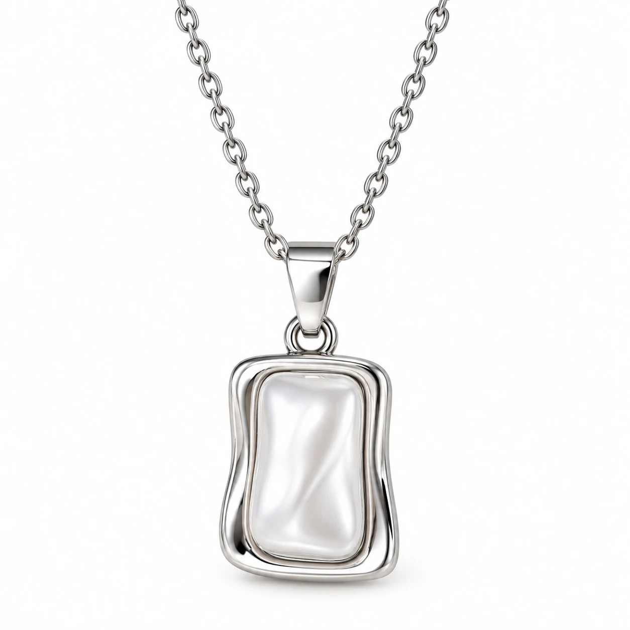 Elegant Shell Bead Geometric Pendant Necklace