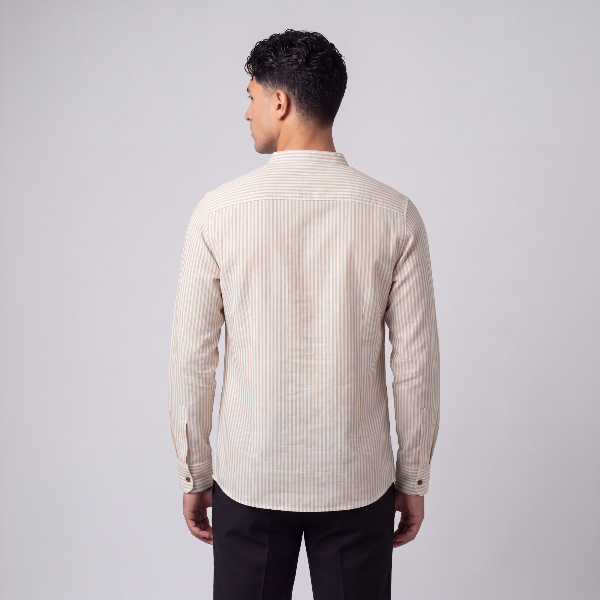 Casual Katua Shirt - Beige & White Stripe