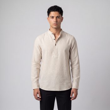 Casual Katua Shirt - Beige & White Stripe