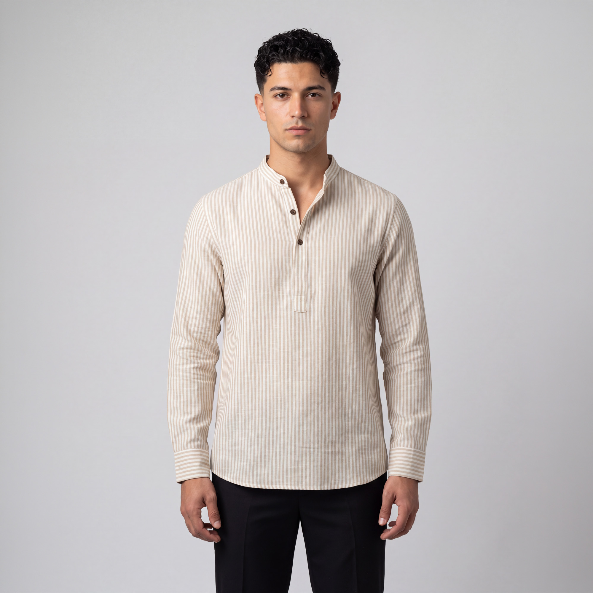 Casual Katua Shirt - Beige & White Stripe